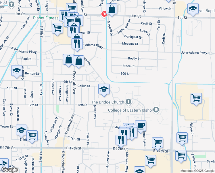 map of restaurants, bars, coffee shops, grocery stores, and more near 959 Hoopes Avenue in Idaho Falls