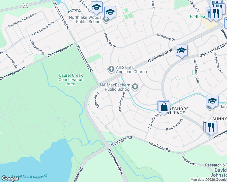 map of restaurants, bars, coffee shops, grocery stores, and more near in Waterloo