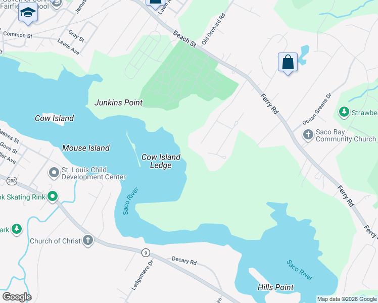 map of restaurants, bars, coffee shops, grocery stores, and more near 38 Pine Ridge Road in Saco