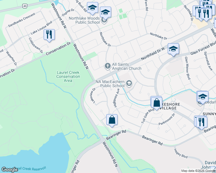 map of restaurants, bars, coffee shops, grocery stores, and more near in Waterloo