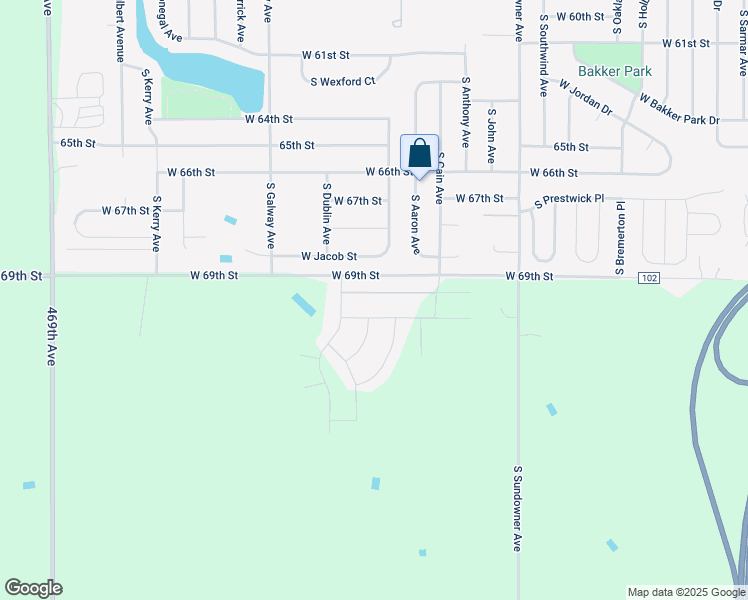 map of restaurants, bars, coffee shops, grocery stores, and more near 46947-46973 West 69th Street in Sioux Falls