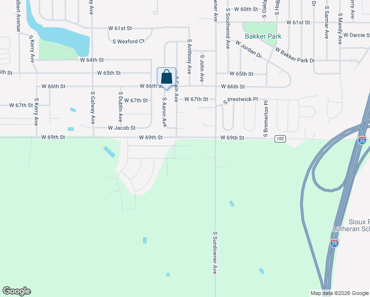 map of restaurants, bars, coffee shops, grocery stores, and more near 6611 West Gresford Place in Sioux Falls