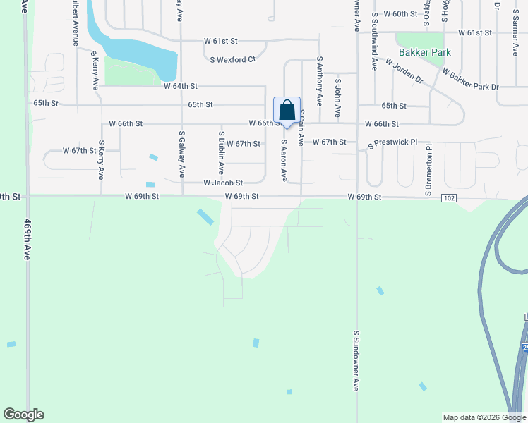 map of restaurants, bars, coffee shops, grocery stores, and more near 6913 Jacob Street in Sioux Falls