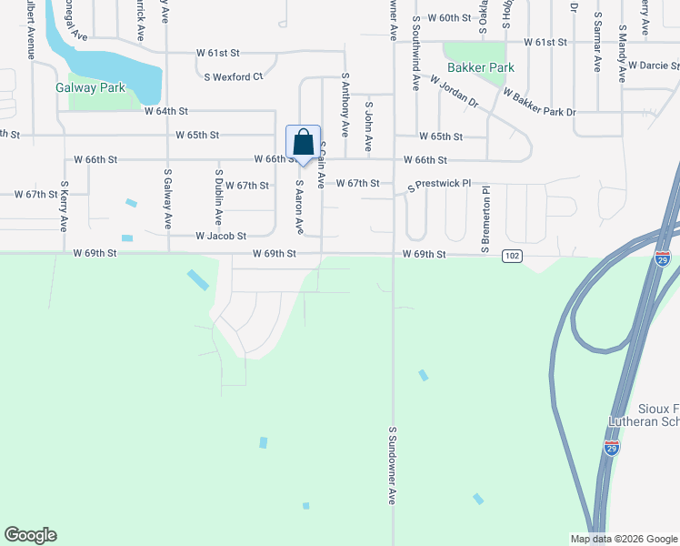 map of restaurants, bars, coffee shops, grocery stores, and more near 6604 West Cain Circle in Sioux Falls