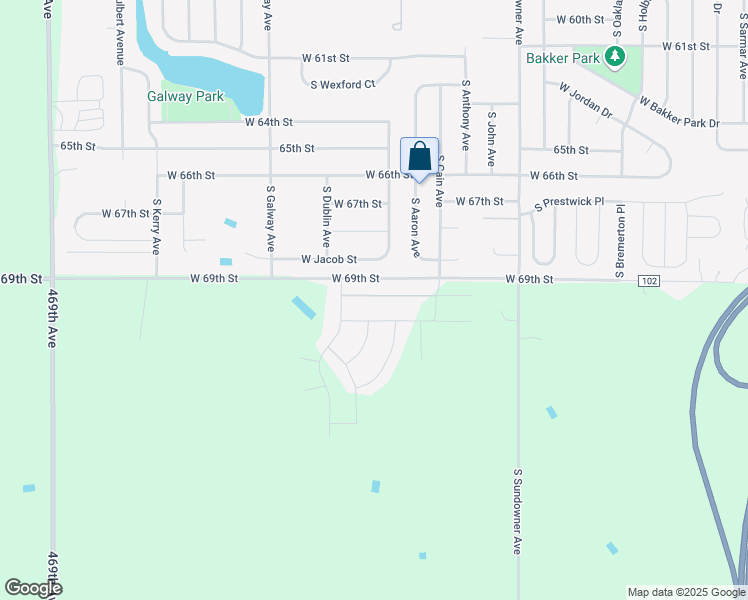 map of restaurants, bars, coffee shops, grocery stores, and more near 46947-46973 West 69th Street in Sioux Falls