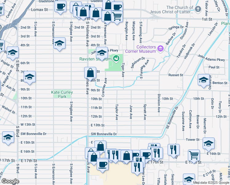 map of restaurants, bars, coffee shops, grocery stores, and more near 900 Taylor Avenue in Idaho Falls