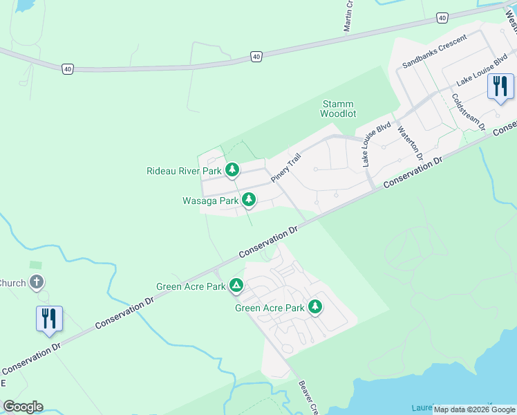map of restaurants, bars, coffee shops, grocery stores, and more near 541 Wasaga Crescent in Waterloo