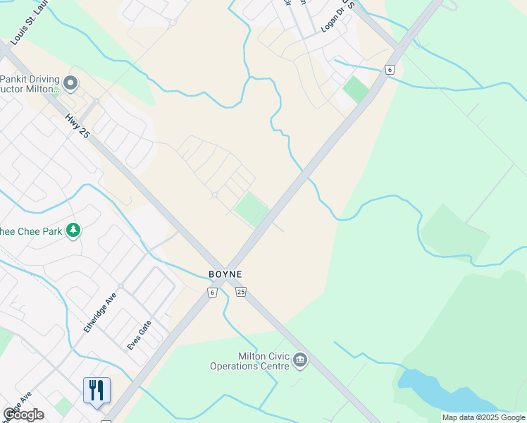 map of restaurants, bars, coffee shops, grocery stores, and more near 8175 Britannia Road in Milton