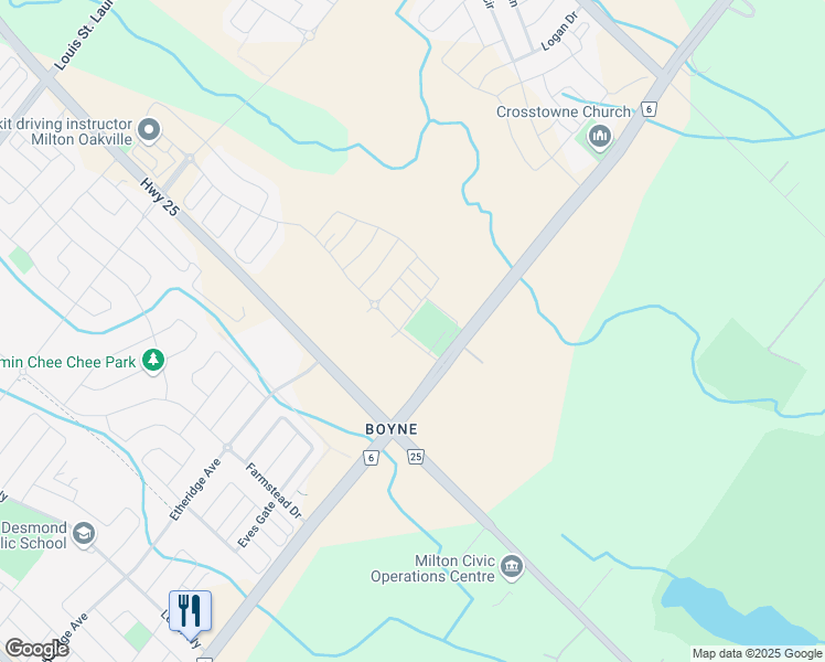 map of restaurants, bars, coffee shops, grocery stores, and more near 2287 Britannia Road in Milton