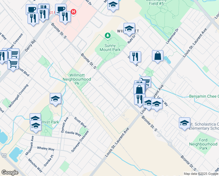 map of restaurants, bars, coffee shops, grocery stores, and more near 1075 Biason Circle in Milton