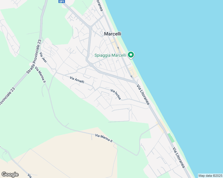 map of restaurants, bars, coffee shops, grocery stores, and more near 36 Via Ischia in Marcelli
