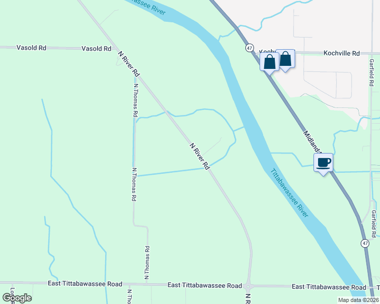 map of restaurants, bars, coffee shops, grocery stores, and more near 5555 North River Road in Freeland