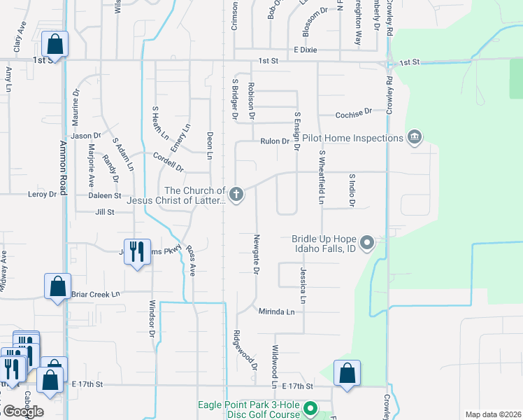 map of restaurants, bars, coffee shops, grocery stores, and more near 831 Newgate Drive in Ammon