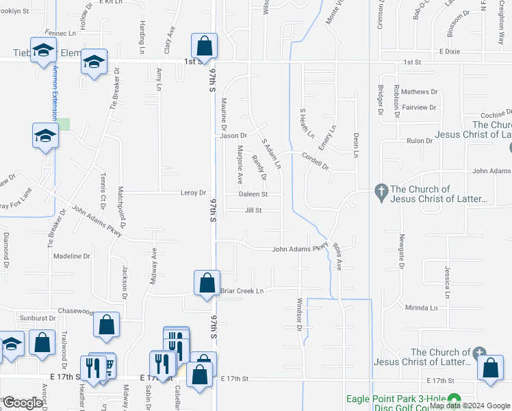 map of restaurants, bars, coffee shops, grocery stores, and more near 3629 Jill Street in Idaho Falls