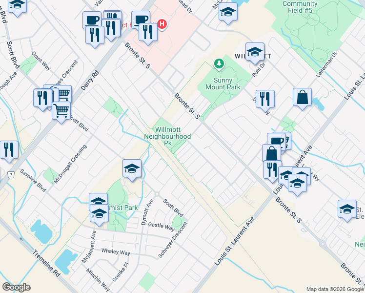 map of restaurants, bars, coffee shops, grocery stores, and more near 15 Tight Court in Milton