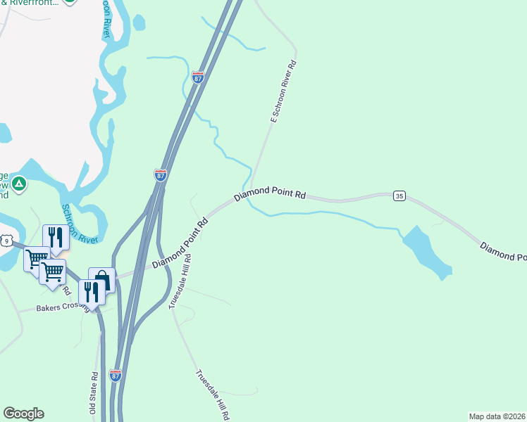 map of restaurants, bars, coffee shops, grocery stores, and more near 148 Diamond Point Road in Diamond Point