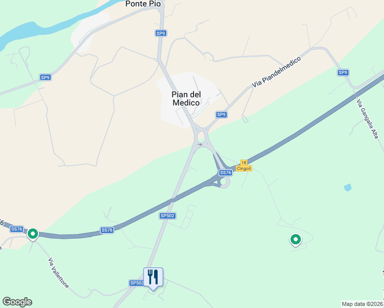 map of restaurants, bars, coffee shops, grocery stores, and more near 97 Via Piandelmedico in Provincia di Ancona
