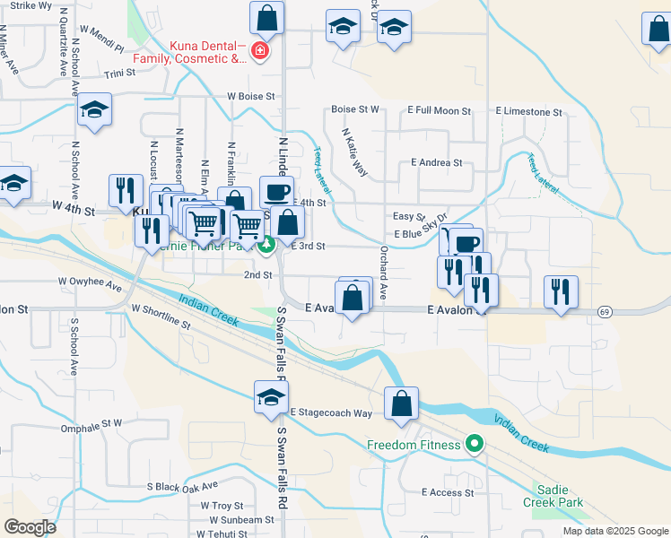map of restaurants, bars, coffee shops, grocery stores, and more near 278 East 2nd Street in Kuna