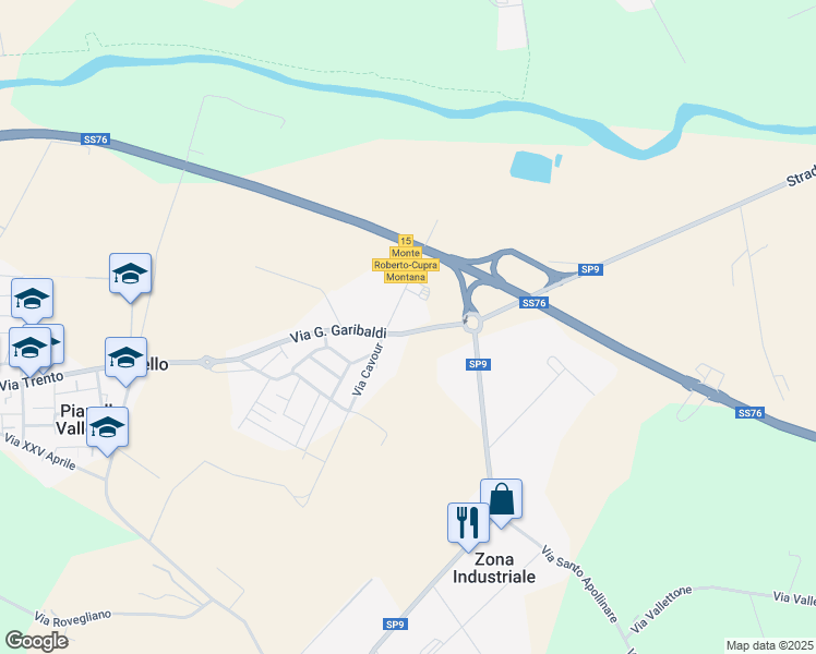 map of restaurants, bars, coffee shops, grocery stores, and more near 91 Via G. Garibaldi in Pianello Vallesina