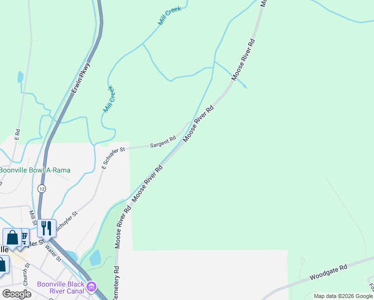 map of restaurants, bars, coffee shops, grocery stores, and more near 3000 Moose River Road in Boonville