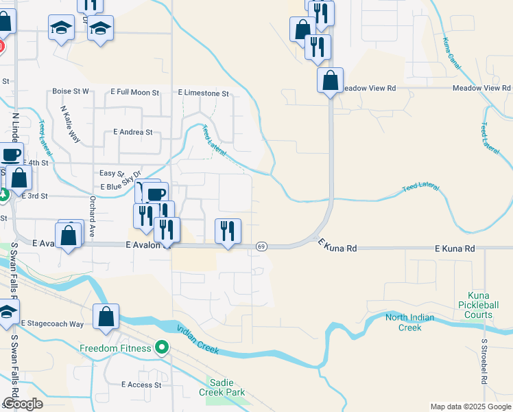 map of restaurants, bars, coffee shops, grocery stores, and more near 200 North Sailer Avenue in Kuna