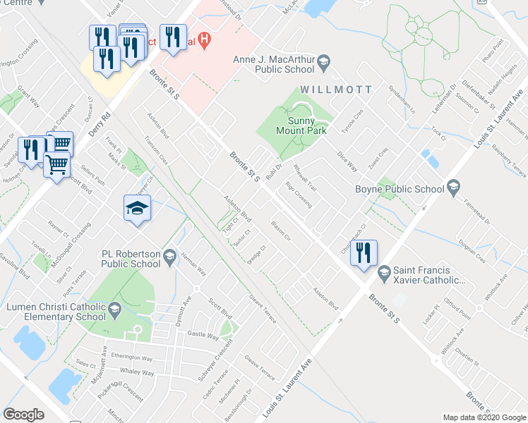 map of restaurants, bars, coffee shops, grocery stores, and more near 868 Paupst Place in Milton
