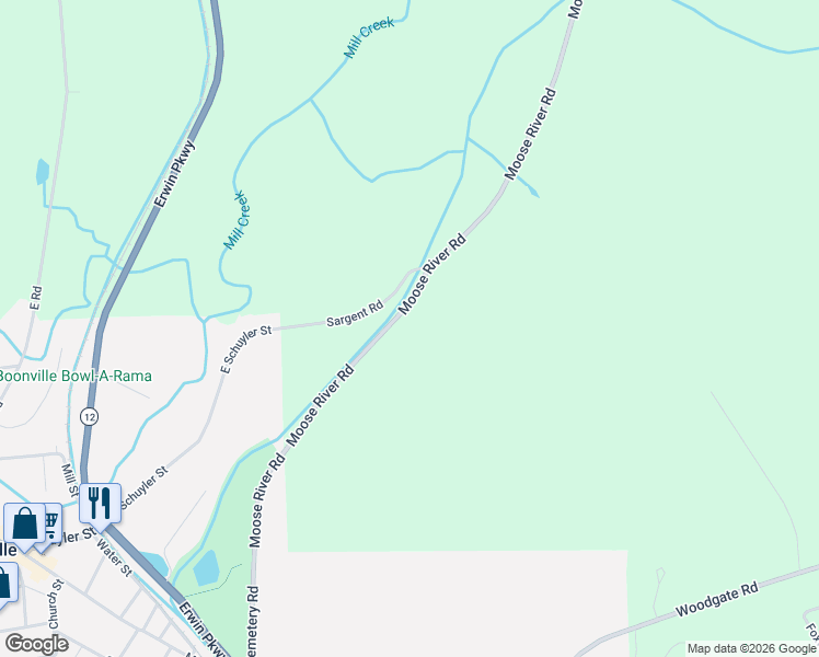 map of restaurants, bars, coffee shops, grocery stores, and more near 3000 Moose River Road in Boonville