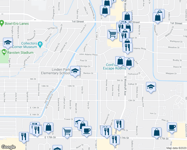 map of restaurants, bars, coffee shops, grocery stores, and more near 901 Terry Drive in Idaho Falls