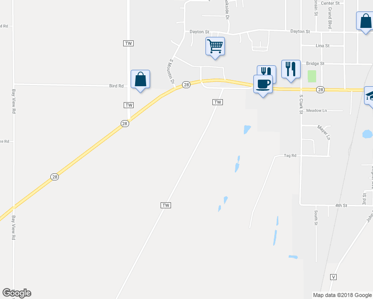 map of restaurants, bars, coffee shops, grocery stores, and more near N8189 County Road TW in Mayville