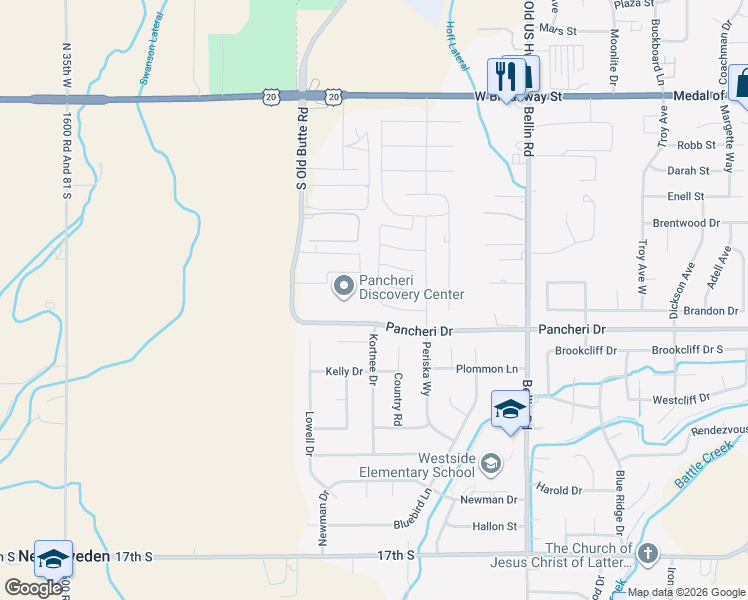 map of restaurants, bars, coffee shops, grocery stores, and more near 3000 Pancheri Drive in Idaho Falls