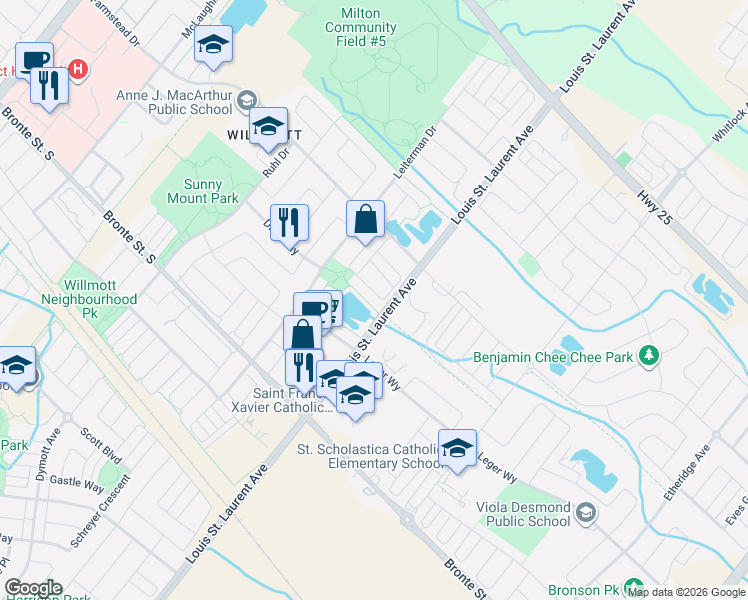 map of restaurants, bars, coffee shops, grocery stores, and more near 450 Cavanagh Lane in Milton