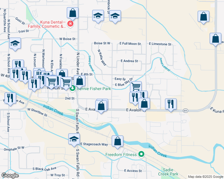 map of restaurants, bars, coffee shops, grocery stores, and more near 459 East 3rd Street in Kuna