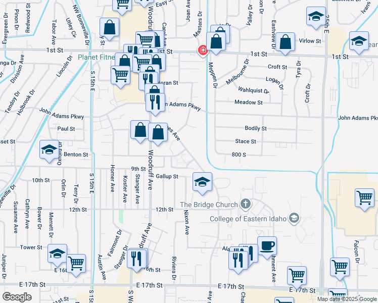 map of restaurants, bars, coffee shops, grocery stores, and more near 709 Hoopes Avenue in Idaho Falls
