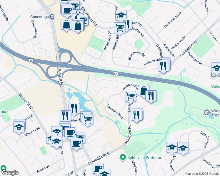 map of restaurants, bars, coffee shops, grocery stores, and more near Sleaford Street in Waterloo