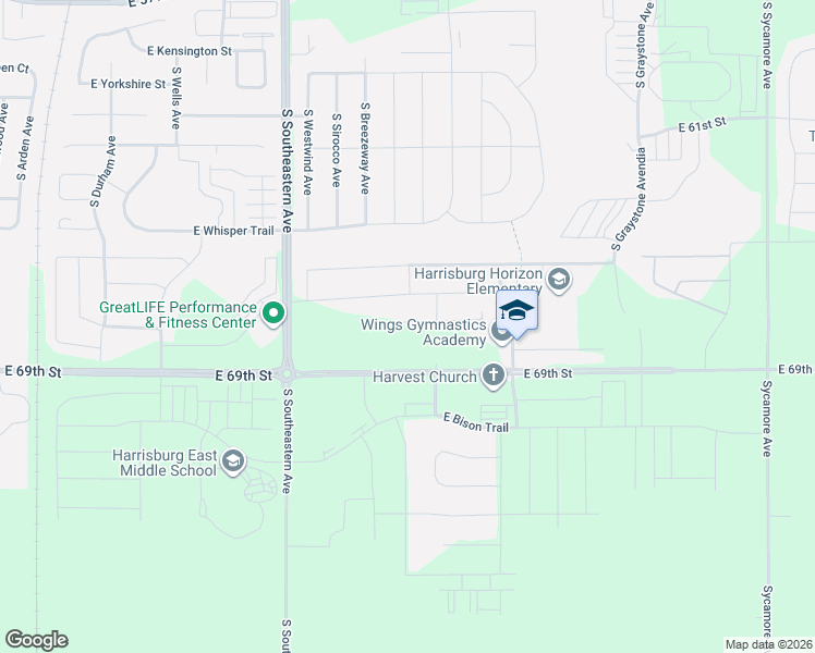 map of restaurants, bars, coffee shops, grocery stores, and more near 3600 East 69th Street in Harrisburg