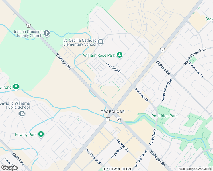 map of restaurants, bars, coffee shops, grocery stores, and more near 3240 William Coltson Avenue in Oakville