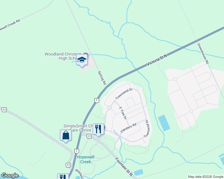 map of restaurants, bars, coffee shops, grocery stores, and more near 110 Maplecrest in Breslau
