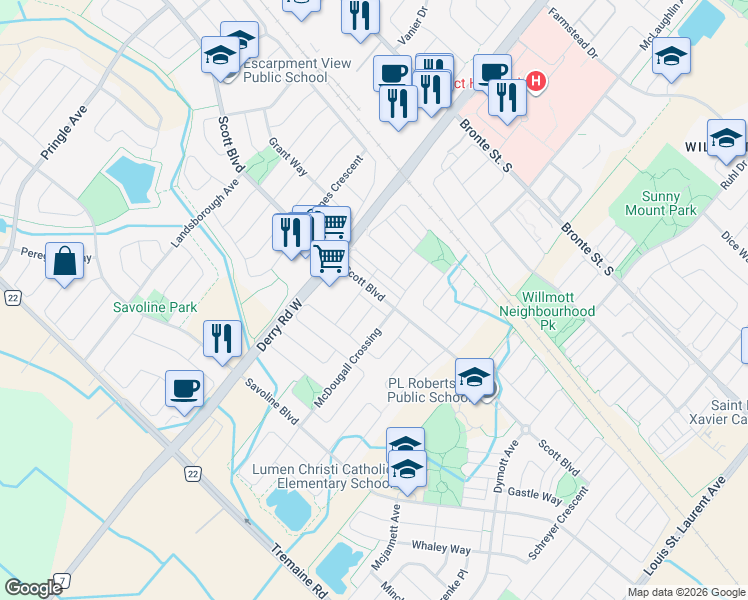map of restaurants, bars, coffee shops, grocery stores, and more near 644 Scott Boulevard in Milton