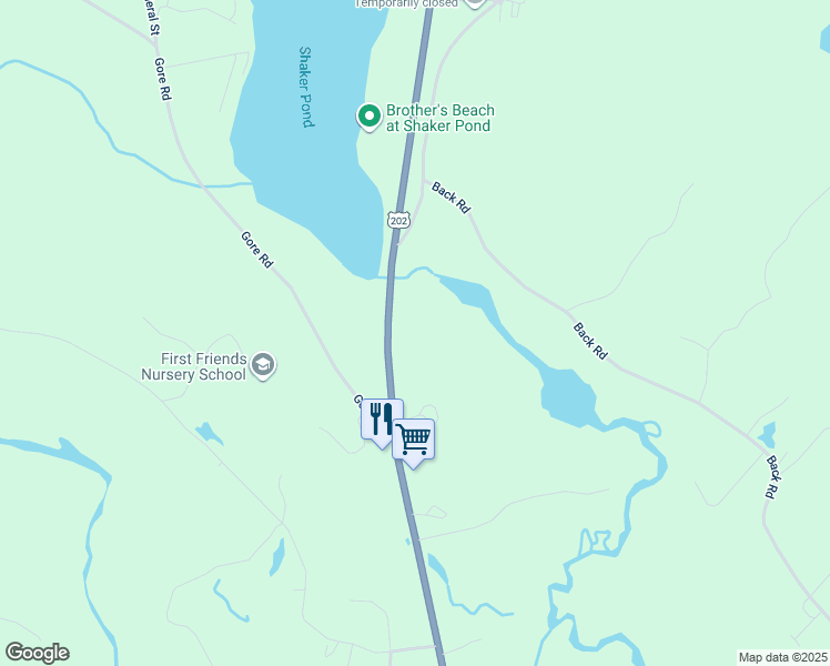 map of restaurants, bars, coffee shops, grocery stores, and more near 199 Waterboro Road in Alfred
