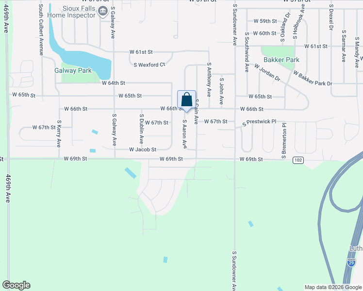 map of restaurants, bars, coffee shops, grocery stores, and more near S San Diego Ave in Sioux Falls