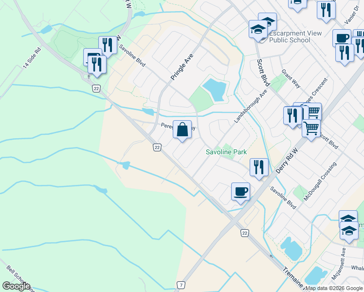 map of restaurants, bars, coffee shops, grocery stores, and more near 342 Laundon Terrace in Milton