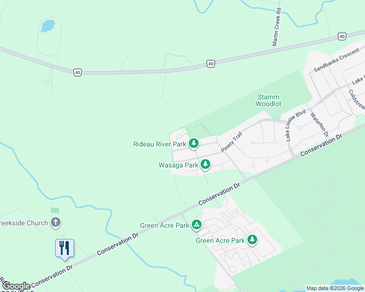 map of restaurants, bars, coffee shops, grocery stores, and more near 442 Rideau River Street in Waterloo