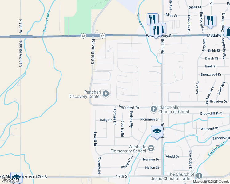 map of restaurants, bars, coffee shops, grocery stores, and more near 3000 Pancheri Drive in Idaho Falls