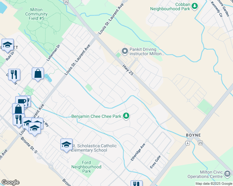 map of restaurants, bars, coffee shops, grocery stores, and more near 1272 Hamman Way in Milton