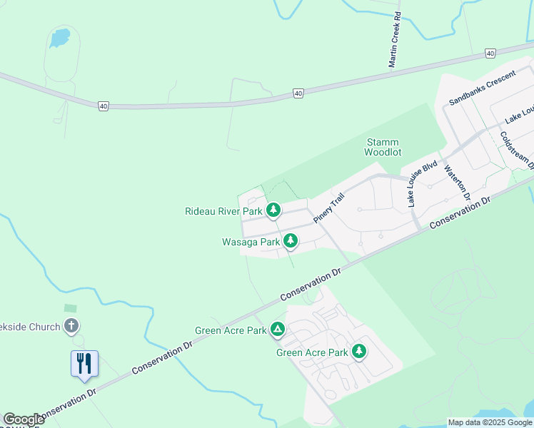 map of restaurants, bars, coffee shops, grocery stores, and more near 442 Rideau River Street in Waterloo