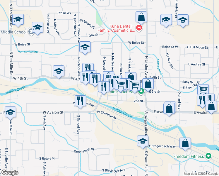 map of restaurants, bars, coffee shops, grocery stores, and more near 331 North Avenue D in Kuna
