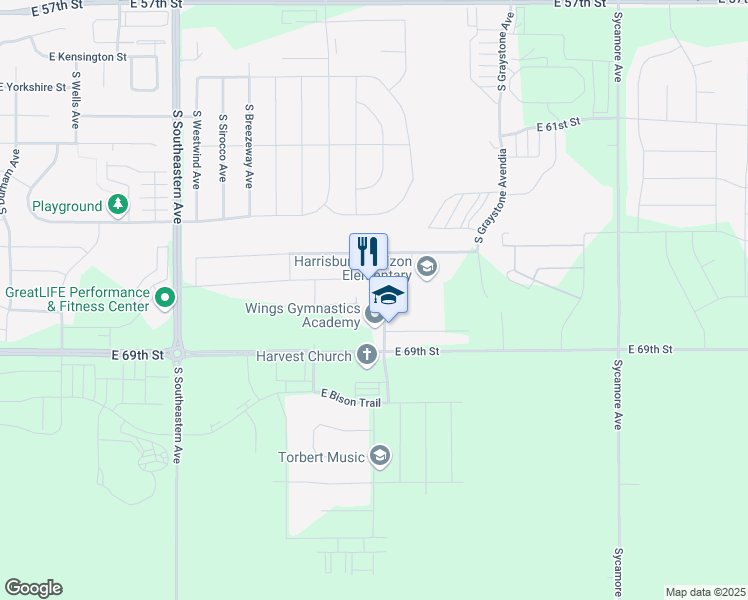 map of restaurants, bars, coffee shops, grocery stores, and more near 5709 South Bahnson Avenue in Sioux Falls
