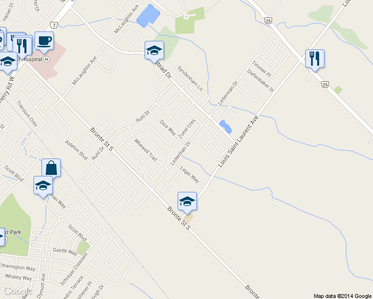 map of restaurants, bars, coffee shops, grocery stores, and more near 272 Leiterman Drive in Milton
