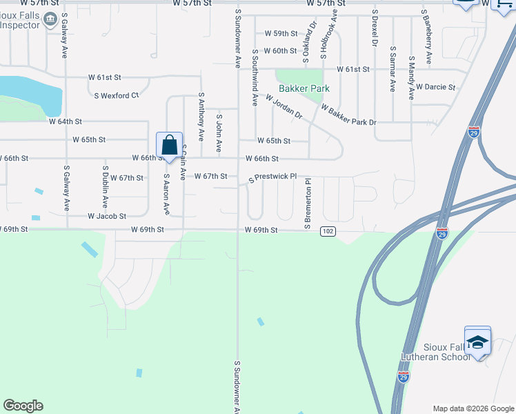 map of restaurants, bars, coffee shops, grocery stores, and more near 6016 South McKenzie Place in Sioux Falls