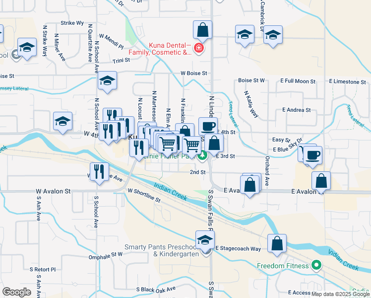 map of restaurants, bars, coffee shops, grocery stores, and more near 256 West Main Street in Kuna